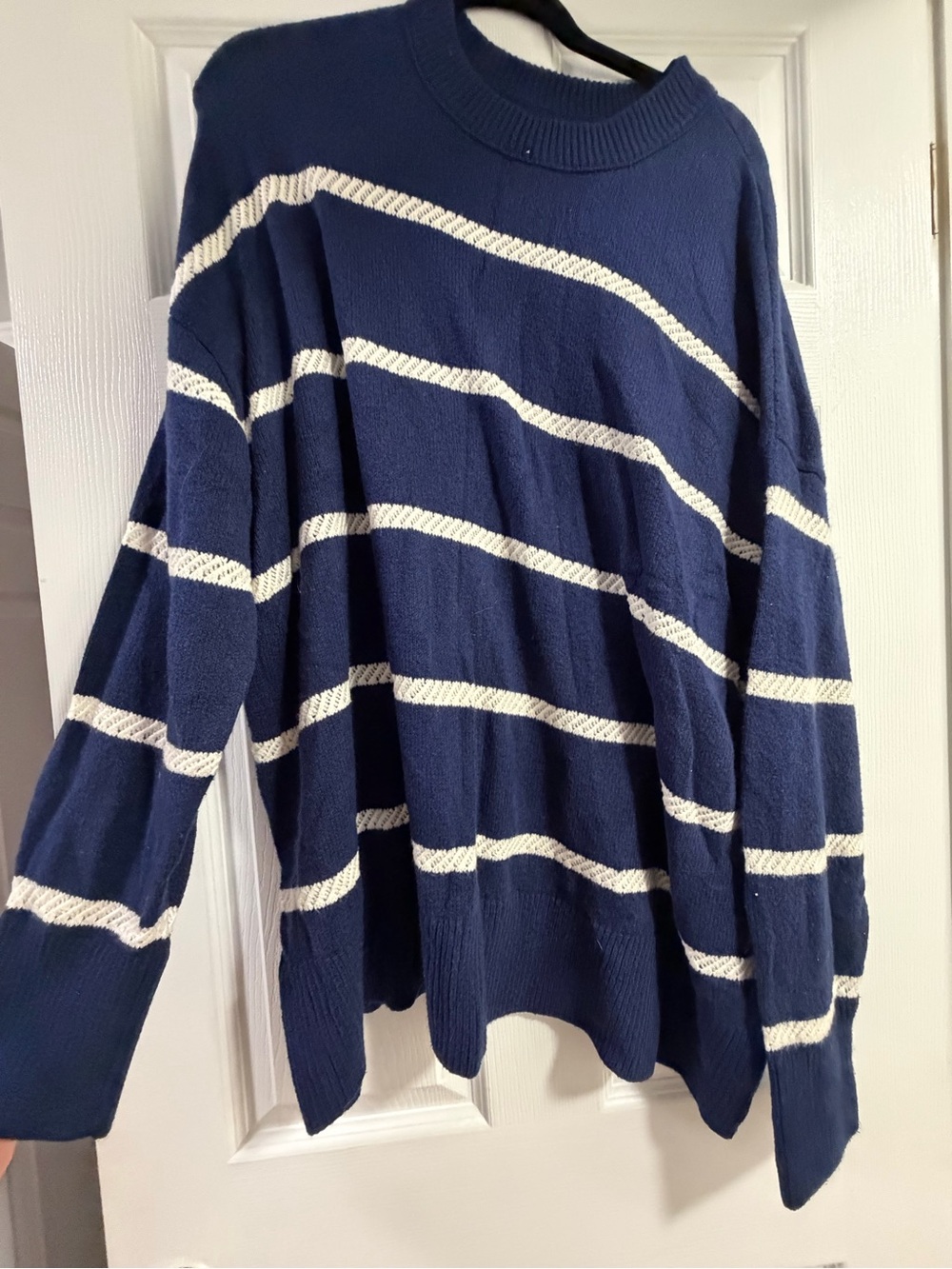 aerie Navy and Cream Striped Crewneck Sweater